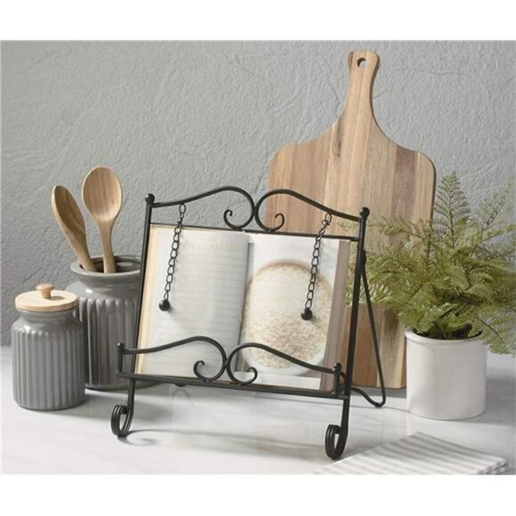 Swirl Black Metal Cookbook iPads, Holders, Portable, Adjustable, Free Standing - Picture 4 of 10